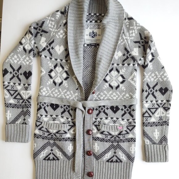 Vintage PINK Victoria's Secret Fair Isle Cardigan Boho Cabin Indie Ski Size XS - Picture 3 of 9